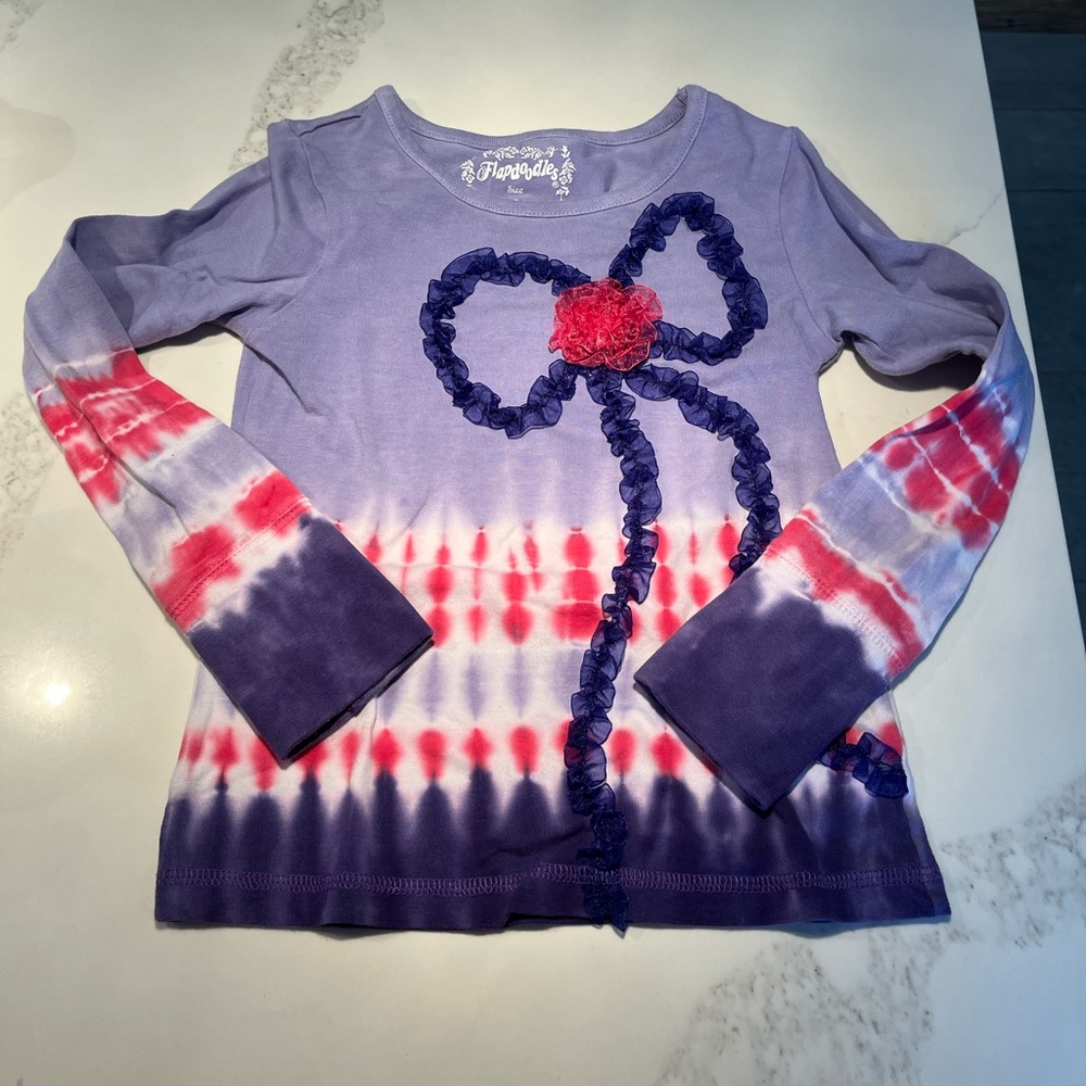 flapdoodles purple and pink with cute purple ribbon tie dye shirt - girls size 6